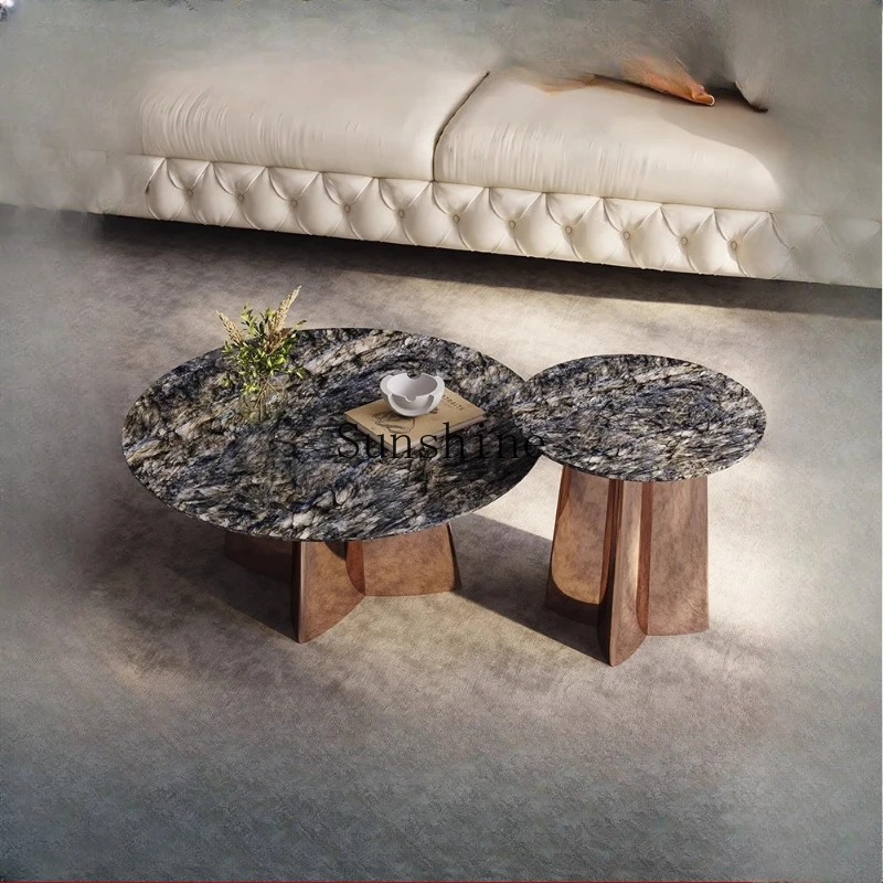 

Light luxury round marble petal small apartment living room high-end stainless steel rose gold FT