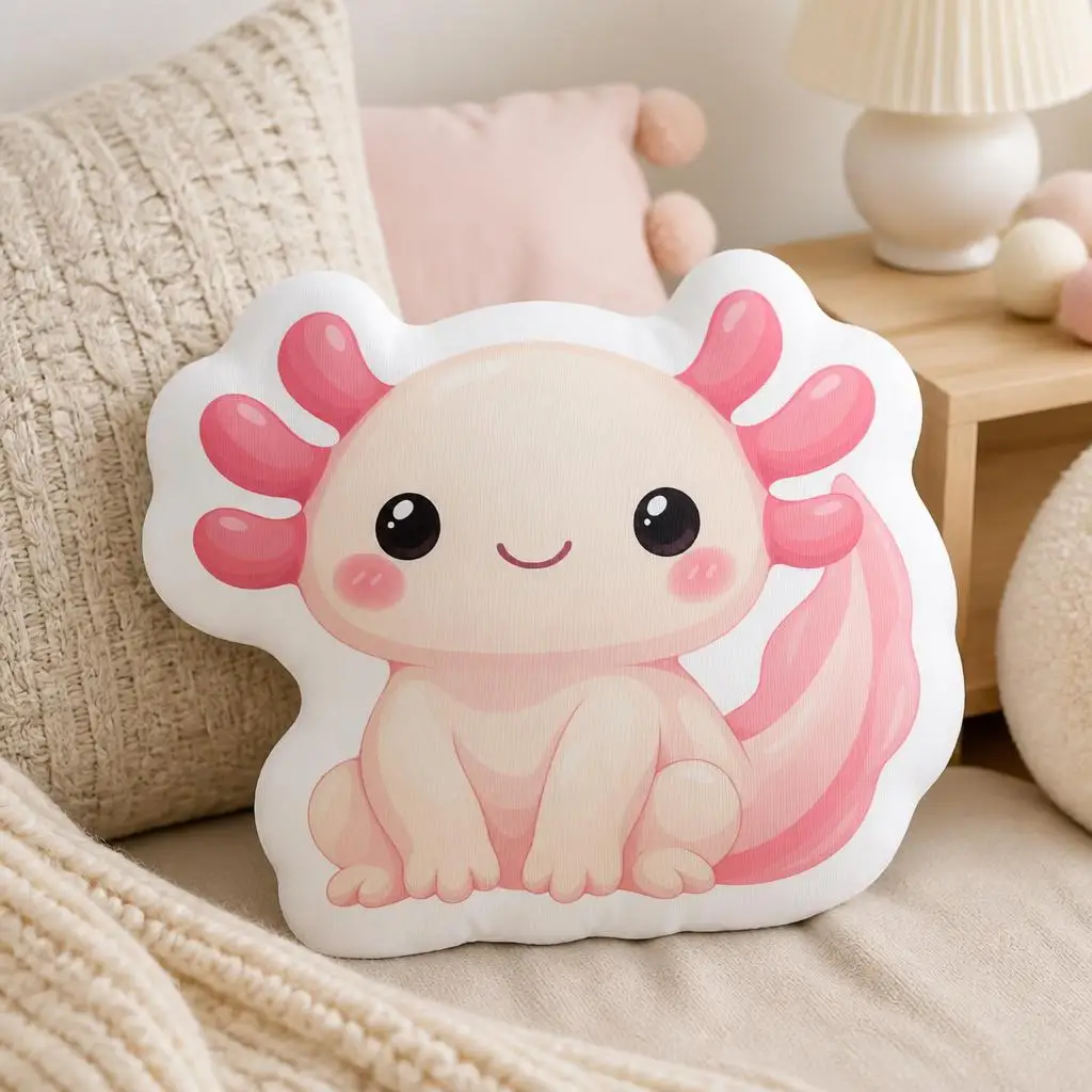 Pink Axolotl Pillow Cute Salamander Floor Cushion Stuffed Irregular Shaped Throw Pillow Sofa Decor Gift for Aquarium Lovers