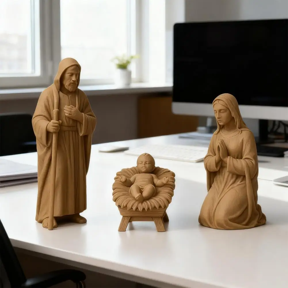 Escena de Natividad para decoración del hogar, conjunto de Natividad rústica, decoración interior con estatuilla de Jesús María José para Navidad para pequeños