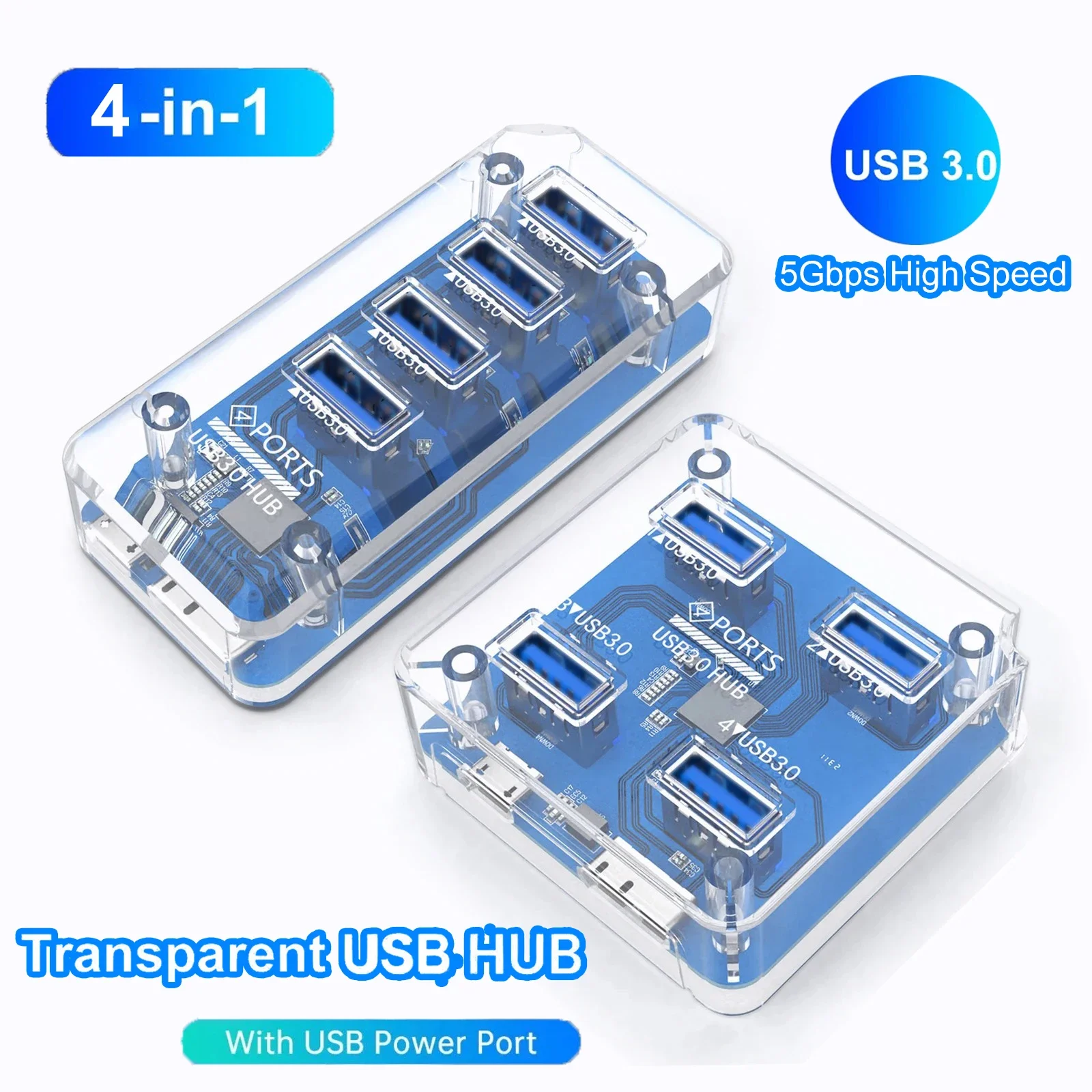 

4-IN-1 USB 3.0 HUB Transparent 5Gbps High Speed USB Docking Station USB Adapter Splitter for For MacBook Pro Computer Accessorie