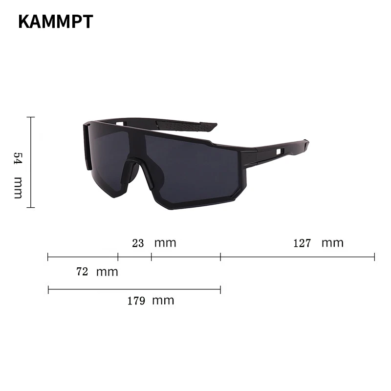 KAMMPT Trendy Mirror Women\'s Goggles Men\'s Origin Brand Ultralight Sun Shades Black Oversize Sunglasses for Cycling Hiking