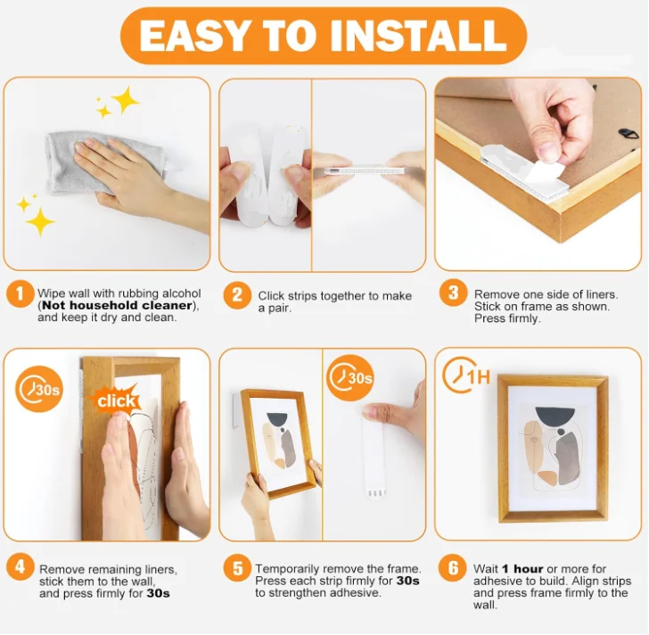 Large Dual Lock Picture hanging Strips Damage-Free Hanging Picture Hangers, No Tools Wall Hanger for Home Decor