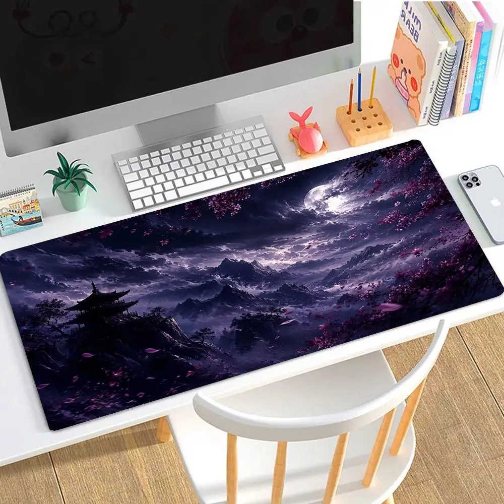 Soft dusk oversized desk mat pink sunset lake cliff pavilion layout high density  stable anti-slip fit laptop gaming mouse pad