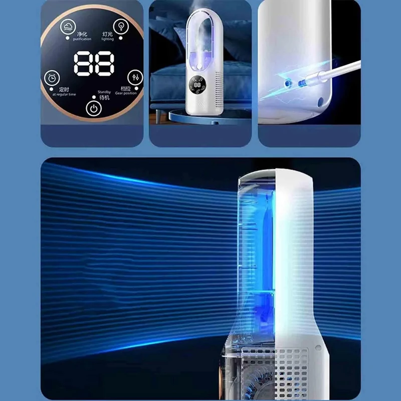 Bladeless Fan Electric Fan Household Dormitory Cooling Fan Spray Water-Cooled Desktop Fan Durable Easy Install Easy To Use Blue