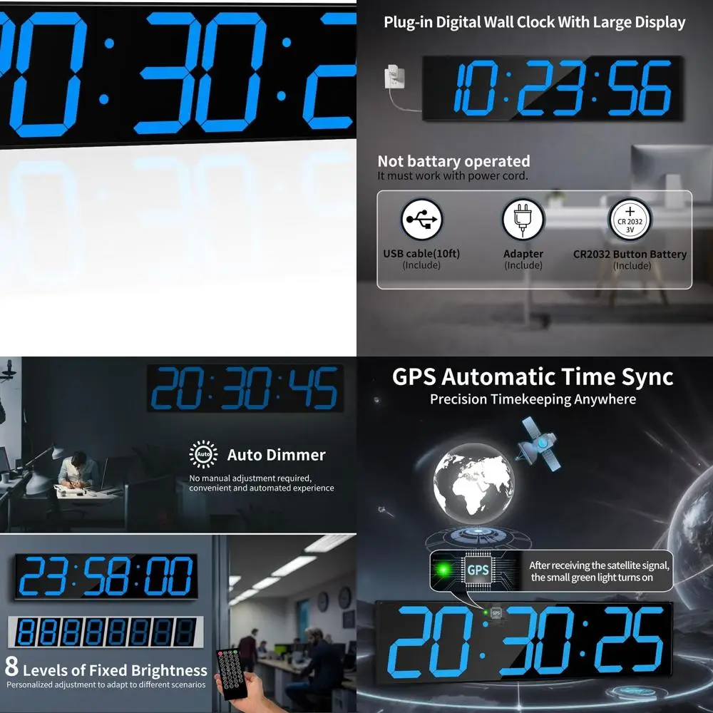 Duży cyfrowy zegar ścienny 28,4 cala z alarmem, kalendarzem, temperaturą, funkcją automatycznej synchronizacji i funkcjami timera (niebieski)