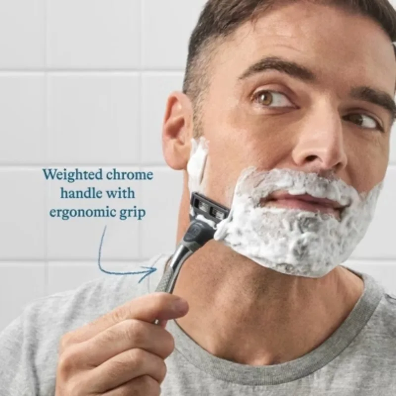 Мужская бритва с 5 лезвиями — 1 ручка для бритвы + 2 сменных лезвия — хромированная ручка