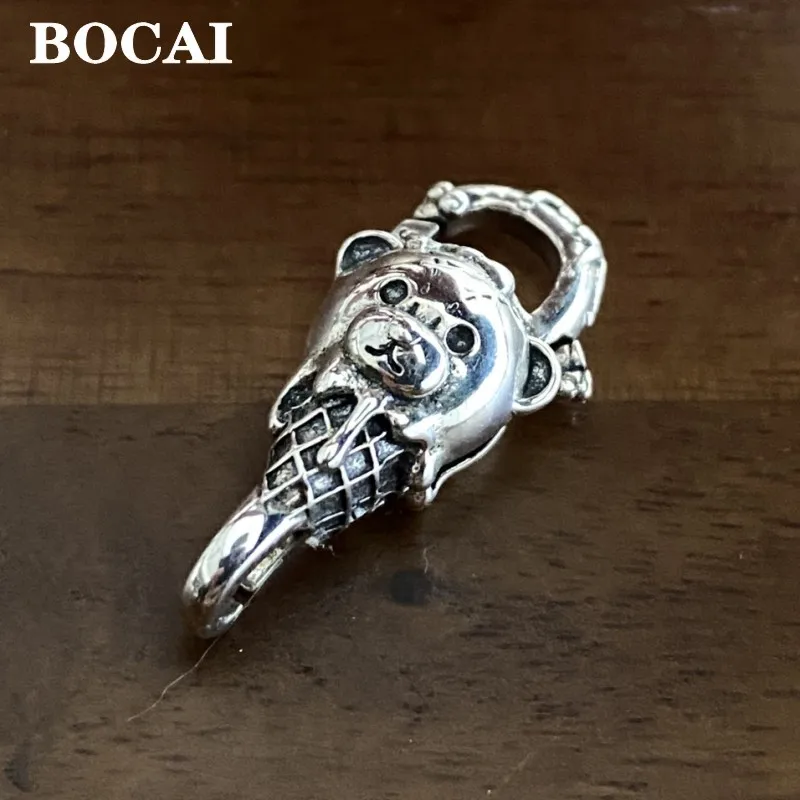 BOCAI Real S925 Silver Jewelry Unique Retro Ice Cream Bear Pendant Buckle Necklace Bracelet Side Buckle Accessories