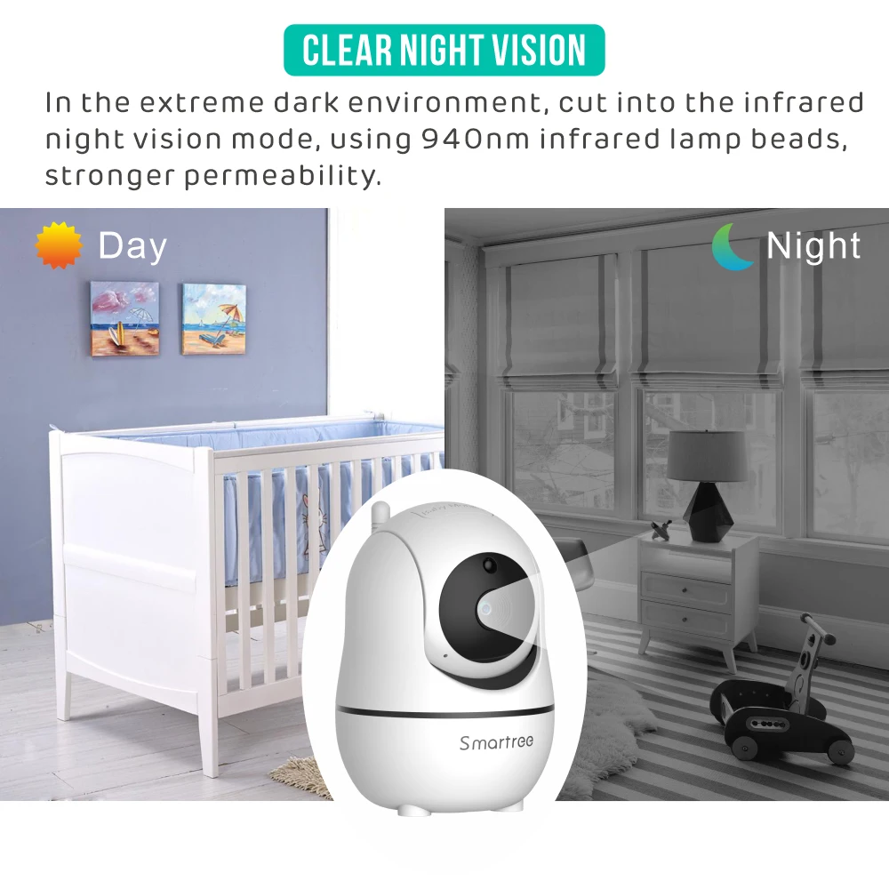 جهاز مراقبة أطفال بالفيديو عالي الدقة مقاس 7.0 بوصة مزود بكاميرتين، وزوم 4x، وشاشة مقسمة، وصوت ثنائي الاتجاه، ورؤية ليلية بالأشعة تحت الحمراء، وبطارية 4000mAh، ومراقبة المربية