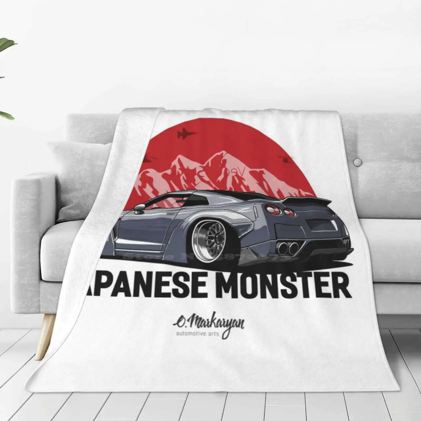 Gtr. Japanese Monster ( Grey ) Best Selling Room Household Flannel Blanket Cars Automotive Automobile Stance Sportcar Japan Gtr