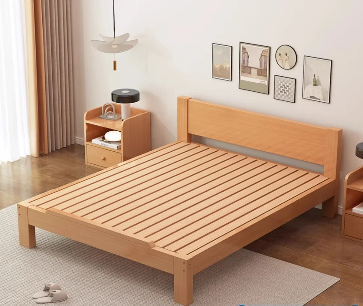 Customized beech modern simple master bedroom Japanese tatami bed frame