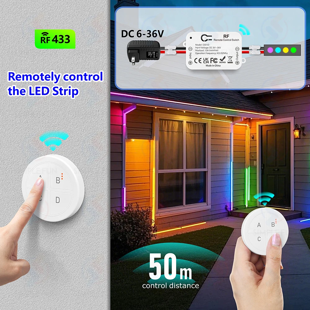 RF 433 ميجا هرتز لاسلكي للتحكم عن بعد مفتاح الإضاءة تيار مستمر 6 فولت 12 فولت 24 فولت 36 فولت 10A مرحل جديد صغير مستدير عن بعد ، لمروحة مضخة LED قفل مغناطيسي