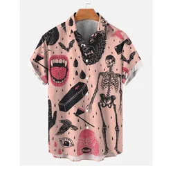 Vintage Mermaid Art 3d Digital Print Pattern Men's Shirt Retro Hawaiian Shirt Man Street Short Sleeve Top Loose Shirt Male Tops