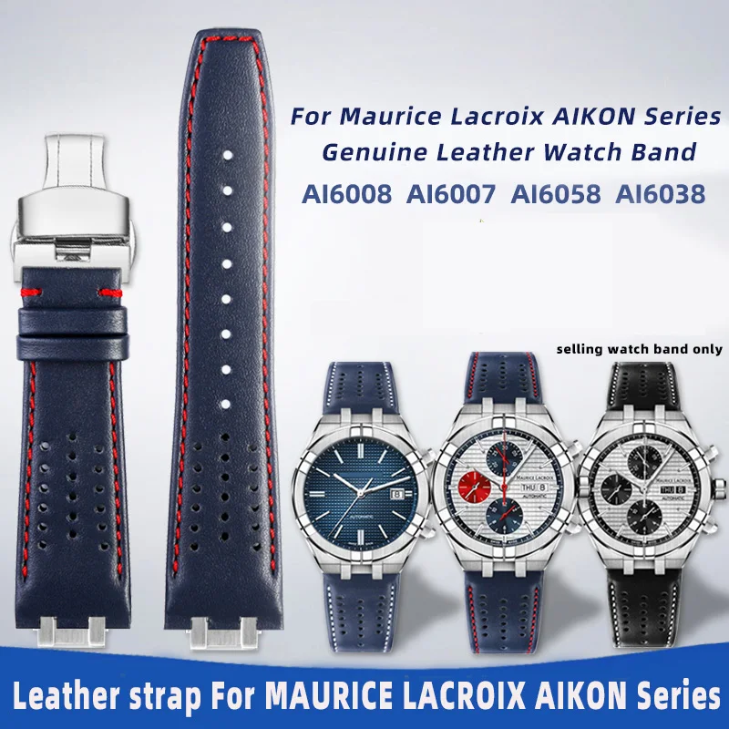 Modified Convex Mouth cowhide for MAURICE LACROIX AIKON Series AI6038 AI6008 AI6007 AI6058 Leather strap Men's watch accessories