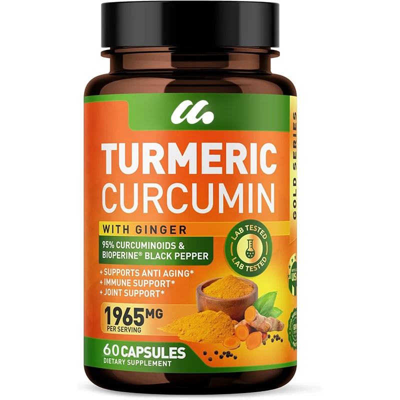 Turmeric Curcumin Contains Ginger and Piperin Black Pepper Extract -Non GMO,Gluten Free,Vegetarian-60 Herbal Supplement Capsules