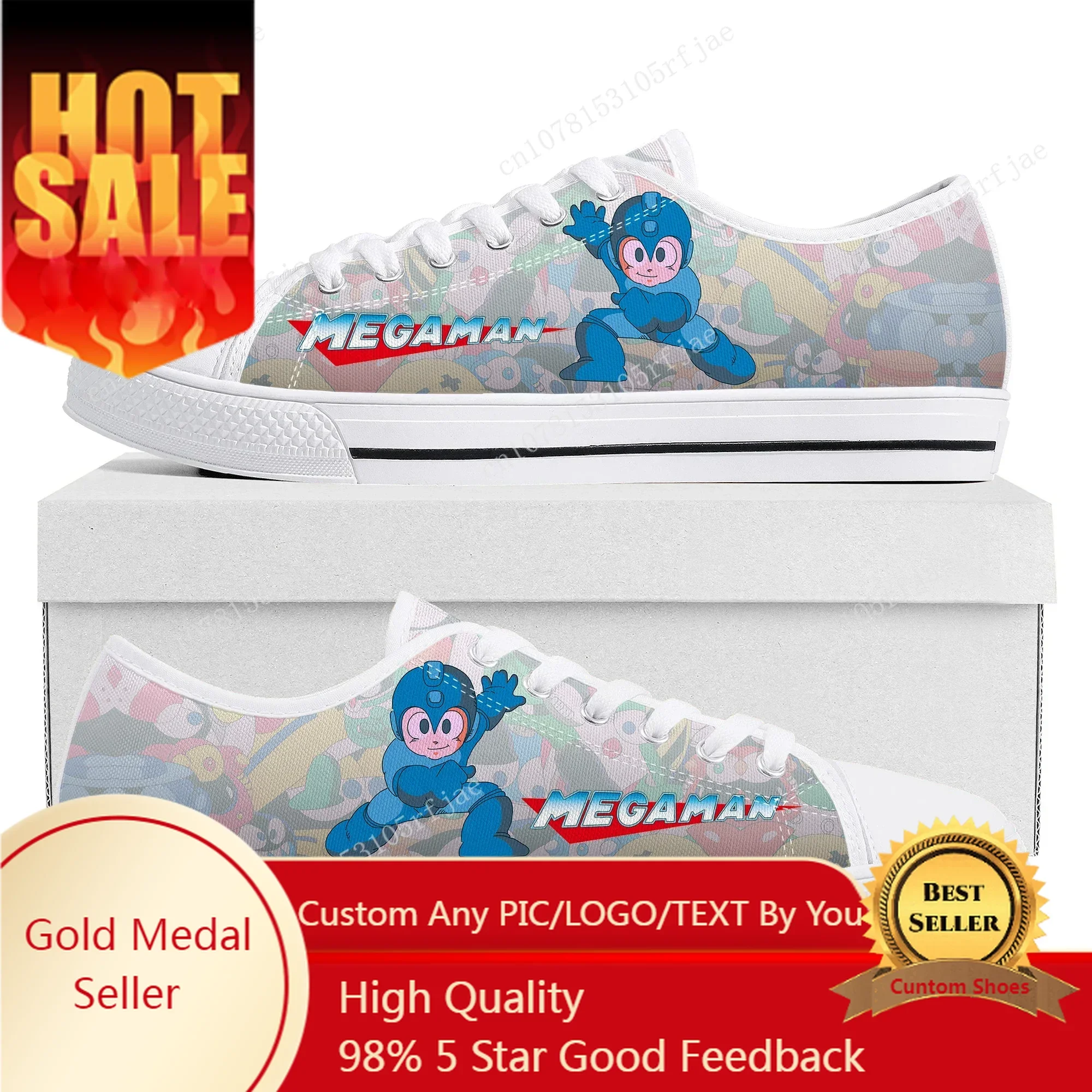 

Mega Man Megaman Custom Low Top Sneakers Cartoon Game Womens Mens Teenager Canvas Sneaker Couple Custom Built Shoes