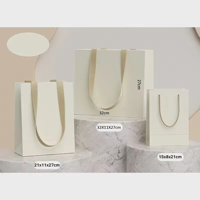 

20pcs Beige Gift Bags For Wedding Birthday Party Custom Logo Clothing Product Packaging Bag Handbag Shopping Paper Bag
