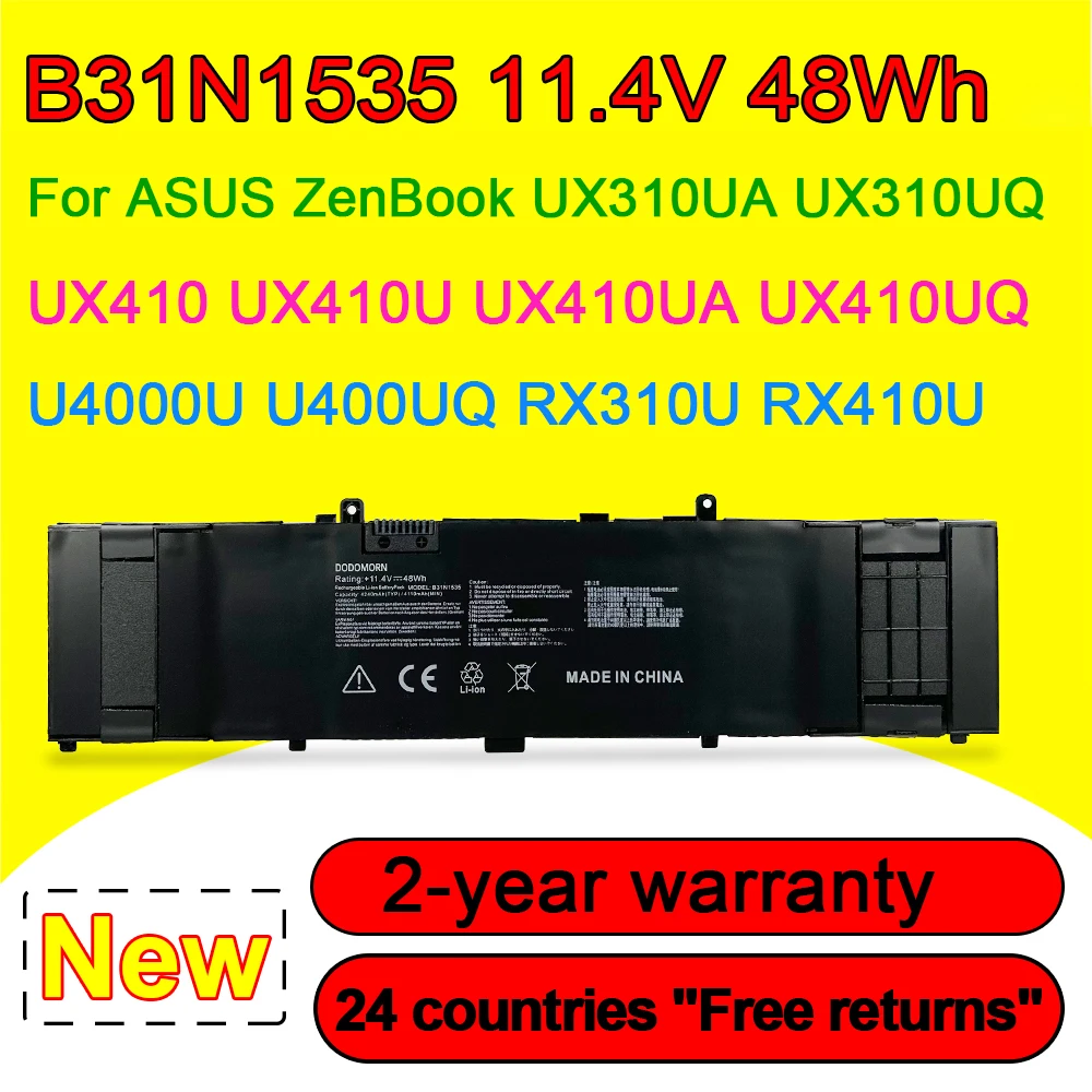 

B31N1535 Battery For ASUS ZenBook UX310UQ UX310UA UX410 UX410UQ UX410UA U4000U RX310U RX310U 3ICP7/60/80 4240mAh 48Wh 11.4V