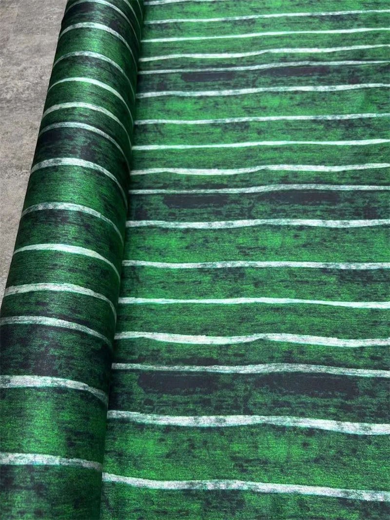 Hot 2023 Summer Tie Dyed Pinstripe Green Silk Fabric Fashionable Brand Skirt Set Scarves DIY Satin Material Mulberry Silk Fabric