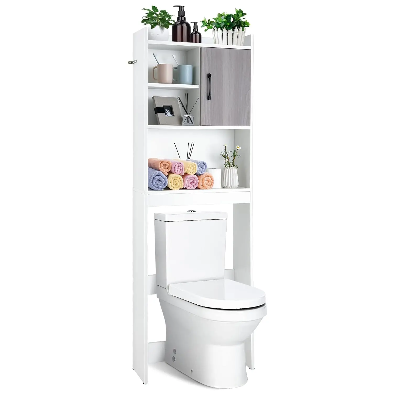 

4-Tier Over Toilet Cabinet w/ Shelves & Door Bathroom Space Saver for Restroom Laundry, Customized