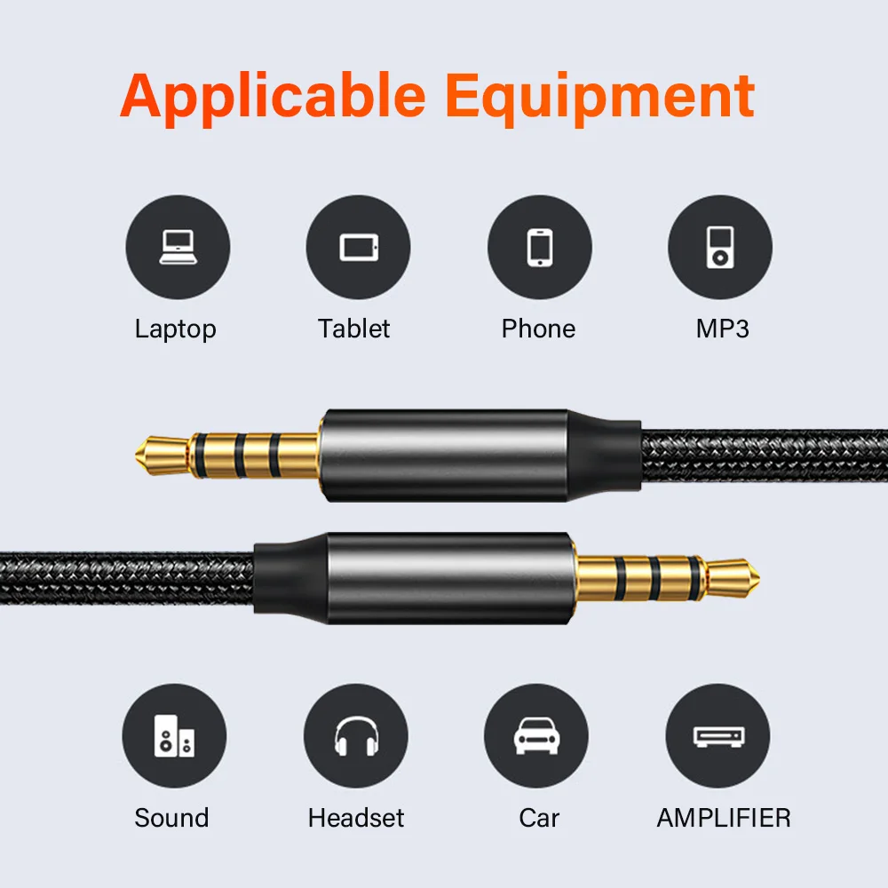 Gold Plated 3.5mm To 3.5 mm TRRS 4 Pole Long Aux Cable For Phone Headset Microphone Car Music HIFI Stereo Sound Audio Connector