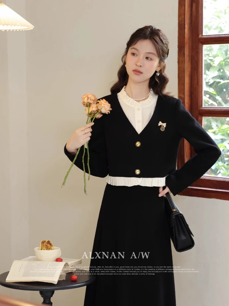 กระโปรงยาวไซส์ใหญ่ ALXNAN คุณภาพสูง ผ้าลูกฟูก กันยับ เอวสูง ทรงเอ กระโปรงหรูหรา รุ่น DM00811BQ1