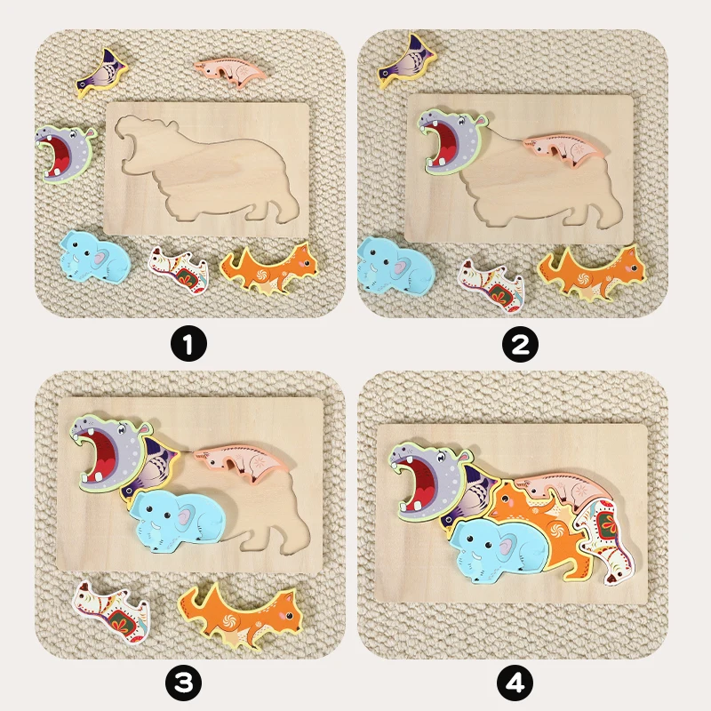 Puzzle en bois Montessori, jouets pour enfants, animaux de dessin animé, jeu de jouets éducatifs précoces, coffret cadeau pour enfants Tangram