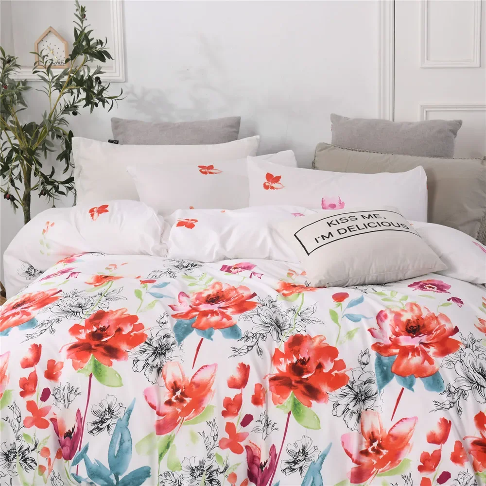 Duvet Cover Set 3 Pieces Bedding Set Dense Bright Flowers Print Housse De Couette Pillowcases No Comforter