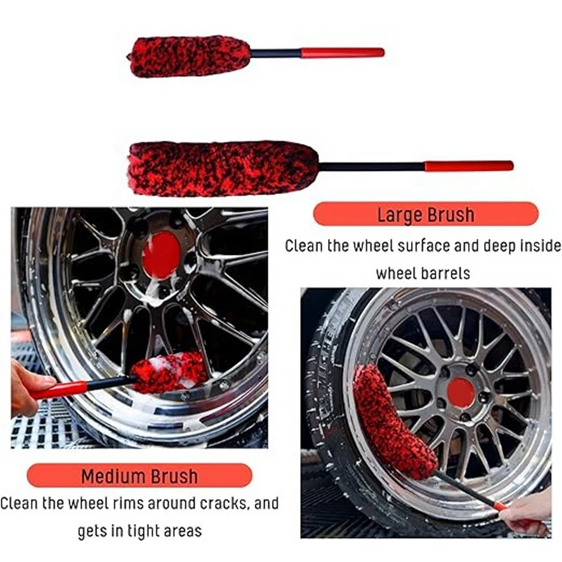Super Sale 3pcs Car Wheel Detailing Cleaning Brush Faux Wool Car Rim Tire Wash Brushes Long Handle Bendable Auto Wheel Clean Too