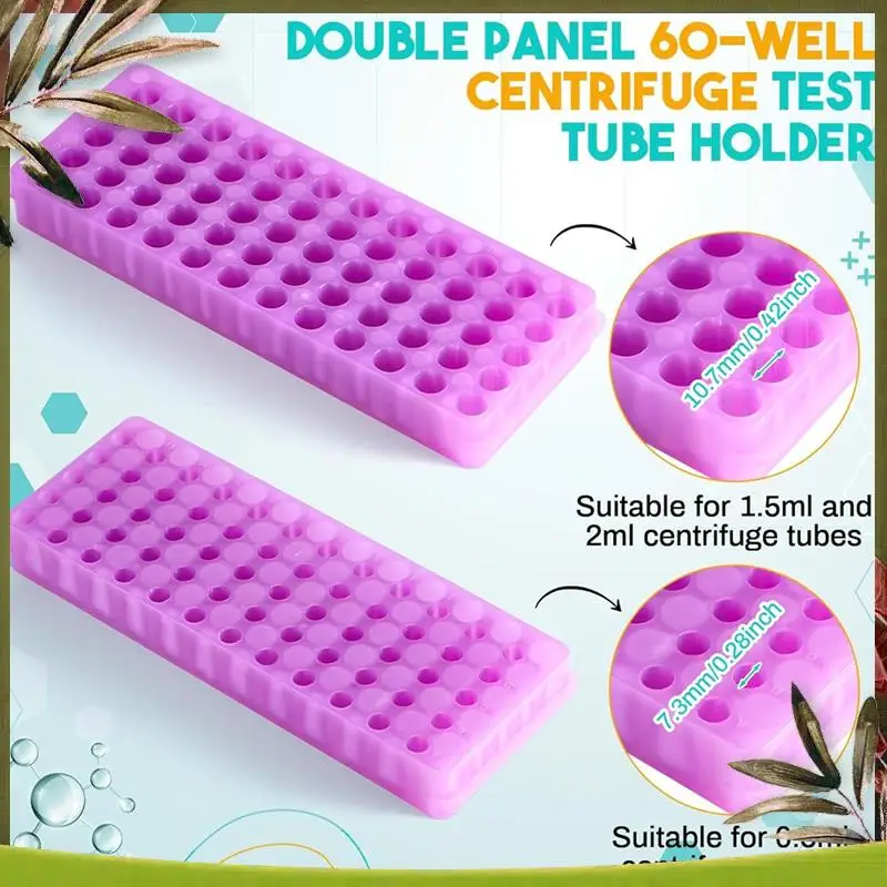New-10 Pcs Microcentrifuge Tube Rack Polypropylene Test Tube Holder Double For 0.5 Ml- 2 Ml Tube, 60 Holes Each, 5 Colors