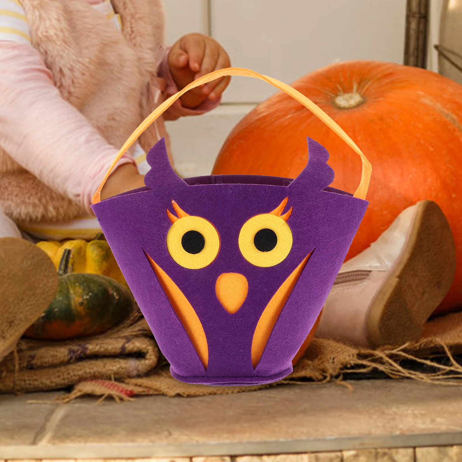 

Candy Bag Pumpkin Felt Handheld Bucket Kids Halloween Theme Reusable Treat Bags Goodies Pouch Holiday