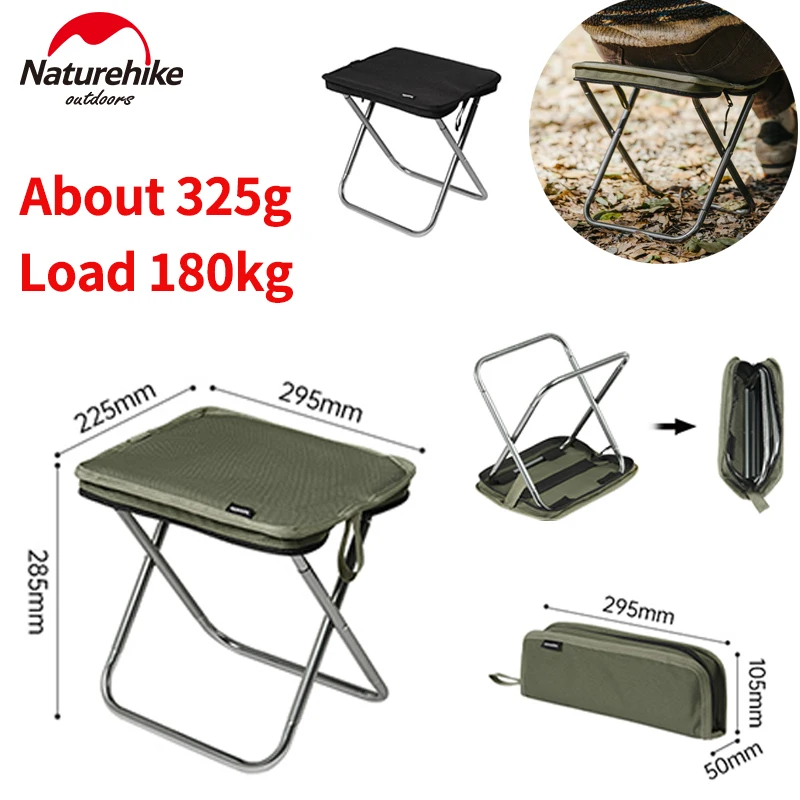 Naturehike Ultralight Folding Stool Portable 7075 Aluminum Alloy Fishing Outdoor Camping Chair 3CM Thick Cushion Seat Load 180kg