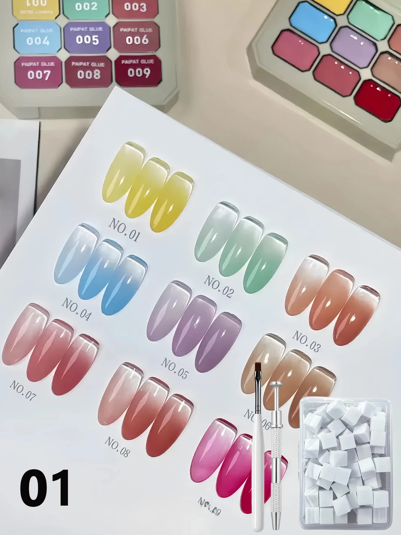 9 สีทึบเล็บเจล, สีเขียวสดใสสีฟ้าสีเหลืองสีแดงโคลนพุดดิ้งครีมเล็บเล็บจิตรกรรมเล็บชุดพร้อมแปรง