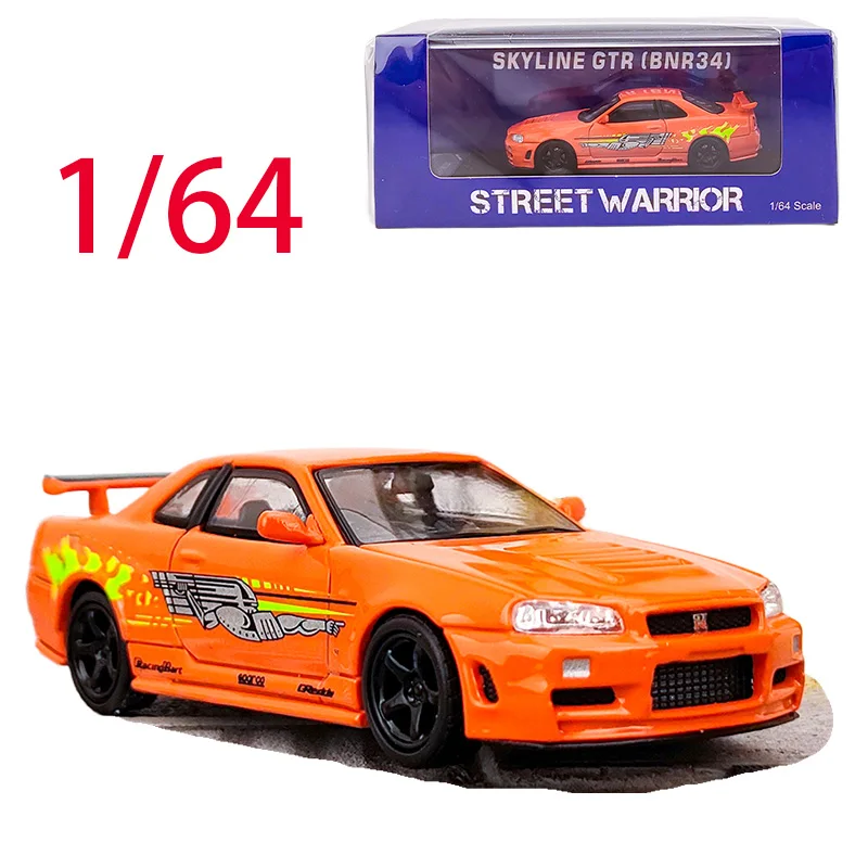 

SW литая под давлением модель автомобиля из сплава Nissan в масштабе 1/64 Nissan GTR BNR34 Z-tune Play Vehicles, игрушки для мальчиков, коллекция оригинальных коробок