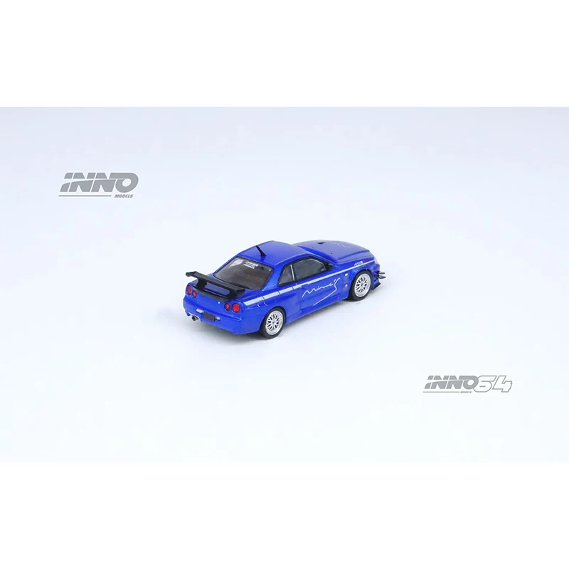 INNO In Stock 1:64 Skyline GTR R34 V Spec Tuned Mine`s Blue Diecast Diorama Car Model Collection Miniature Toys