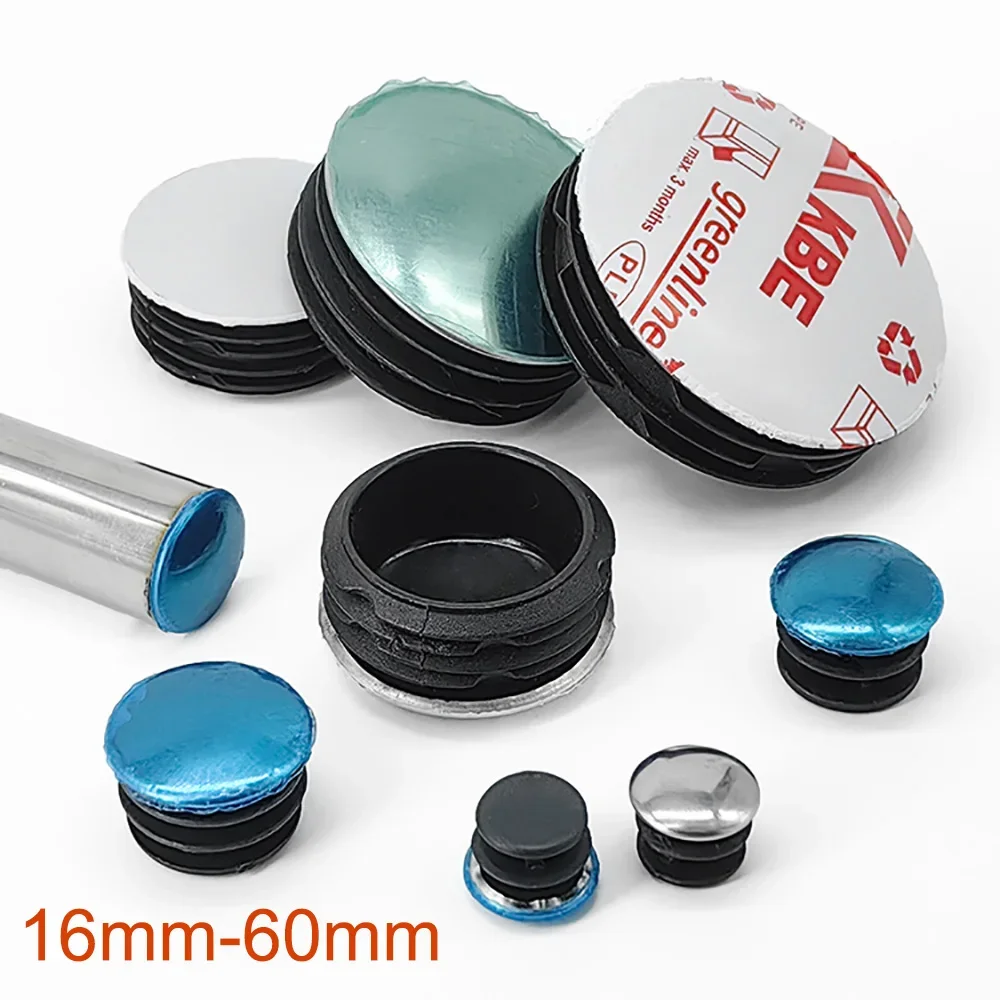 

4-10pcs 16mm-60mm Steel Round Tube Inner Plug Chair Table Feet Pipe Cap Glides Black Plastic Blanking End Cap Furniture Leveling