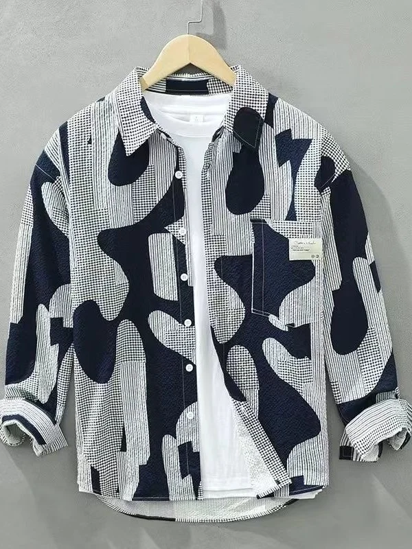 

Casual Long Sleeve Men's Shirt Breathable Lightweight Summer Fashion Print Polyester Fiber Skin-friendly Loose Fit Open Cardigan