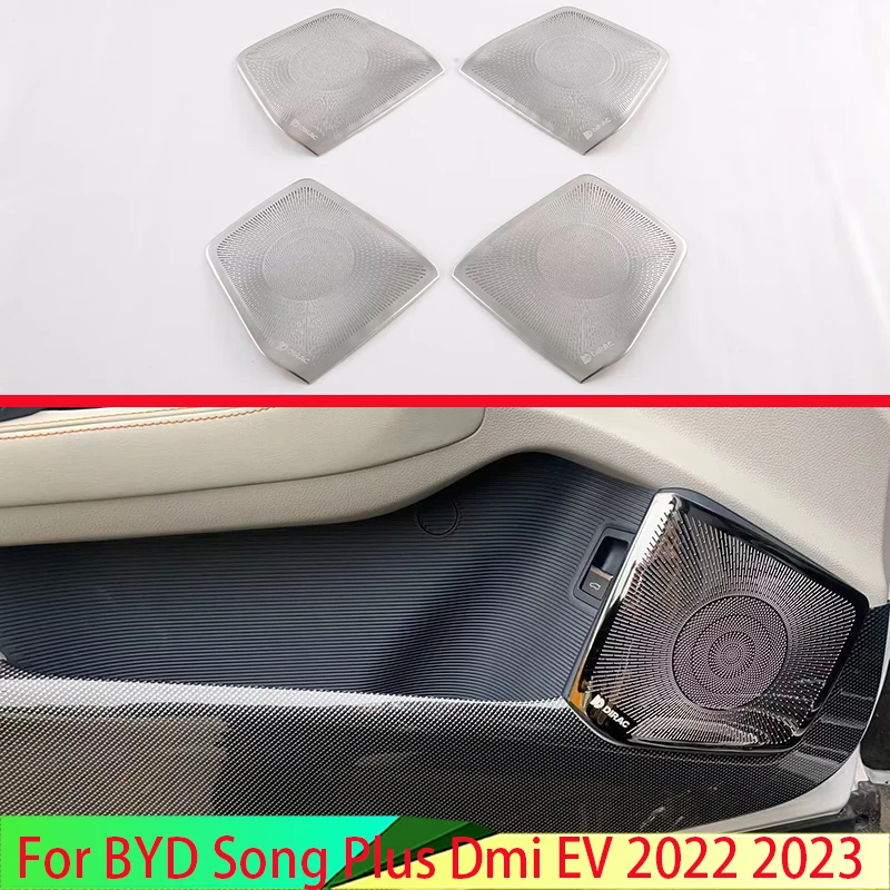 For BYD Song Plus EV DMI 2022 2023 Stainless Steel Speaker Cover Interior Trim Side Door Stereo Bezel Collar Ring Garnish