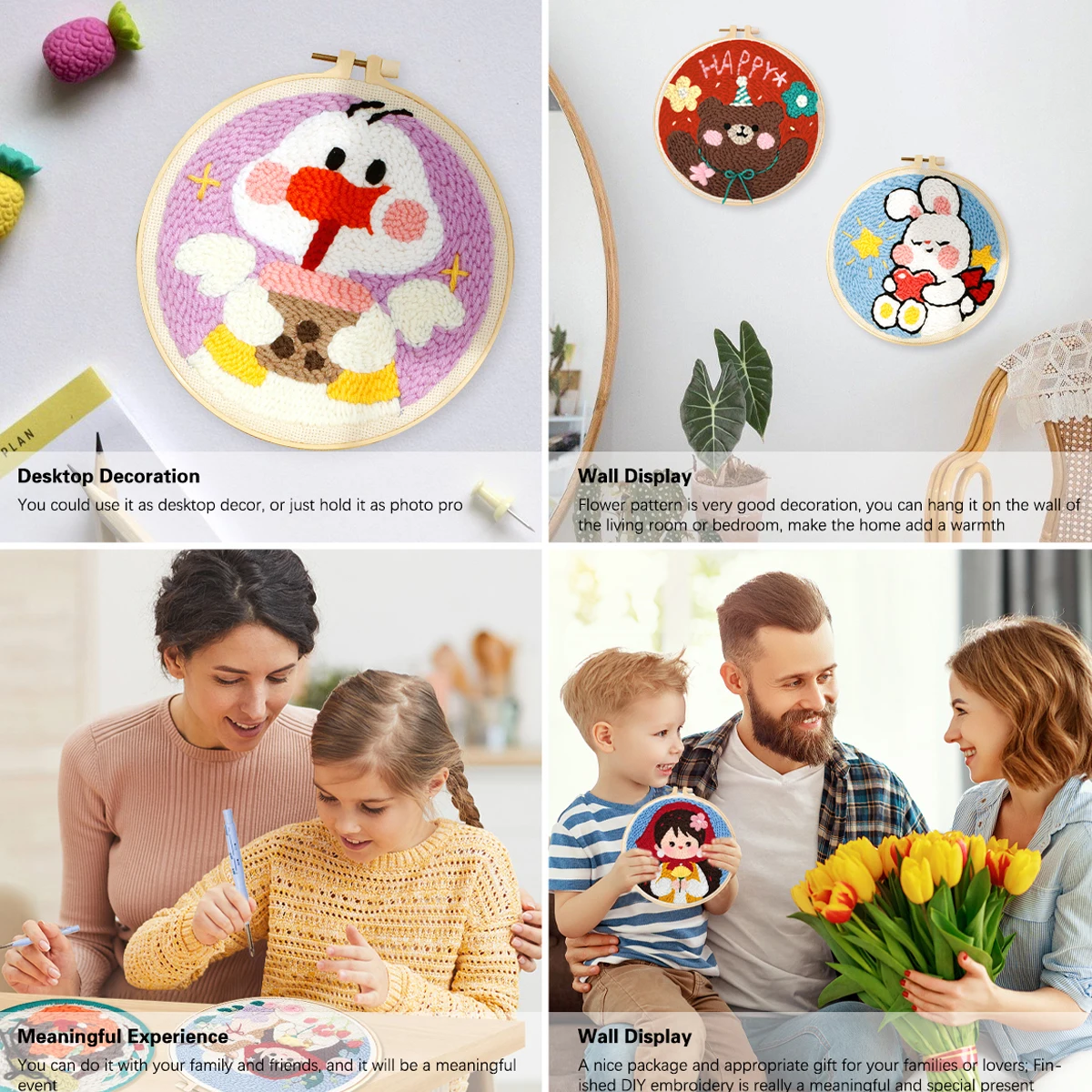 مجموعات إبرة لكمة DIY للمبتدئين، حيوان لطيف مع تطريز على شكل حلقة، مجموعة إبرة كلاسيكية، هدية مهرجان الزرافة #6