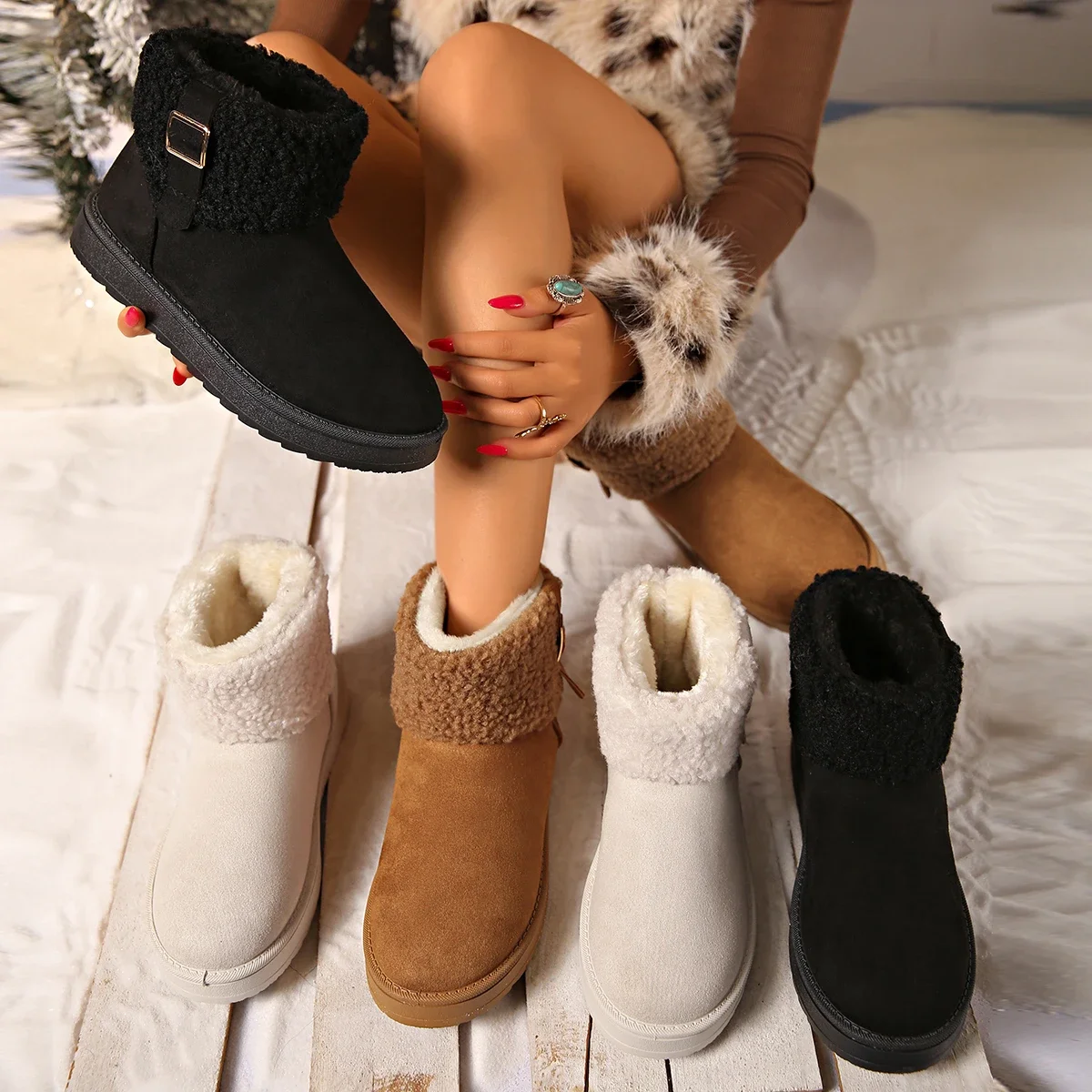 

Fashion New Round Toe Comfortable Warm Plus Velvet Casual Boots Winter Lightweight Non-slip Large-size Short Boots for Women