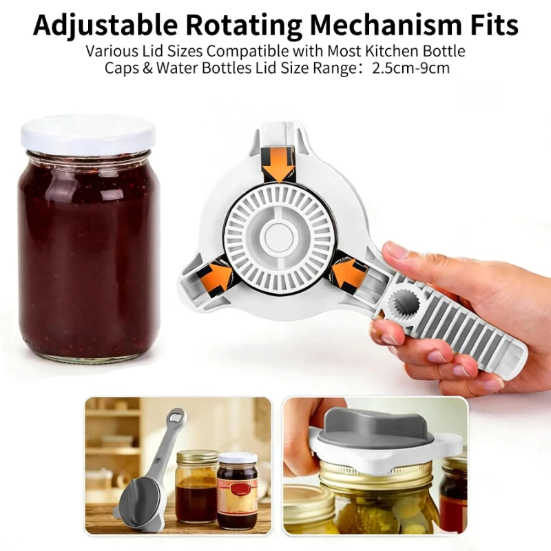 1pc Easy Can Opener Adjustable Tension-fre Fixture Three in One Multfunctional Bottle Opener Suitable for People with Weak Hands