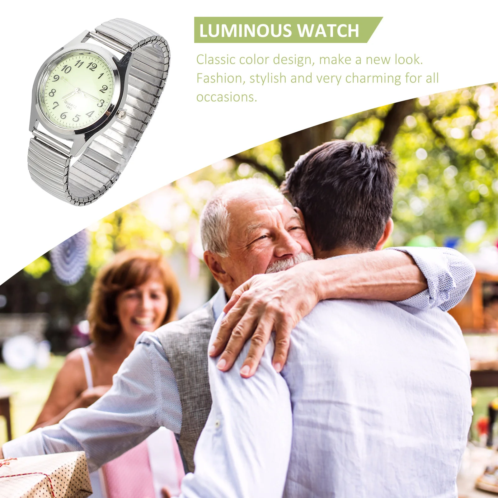 المسنين ليلة توهج الساعات الرقمية زوجين شريط مرن كلاسيكي فضي اللون طالب عارضة كوارتز ساعة اليد دائم #6