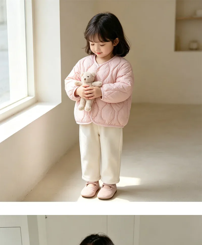 2-7 Jahre Winter Kinder Wattierte Jacke V-Ausschnitt Druckknopf Einfarbiger Mantel für Jungen Mädchen Warme Kinder Oberbekleidung Alltag – Detail 3