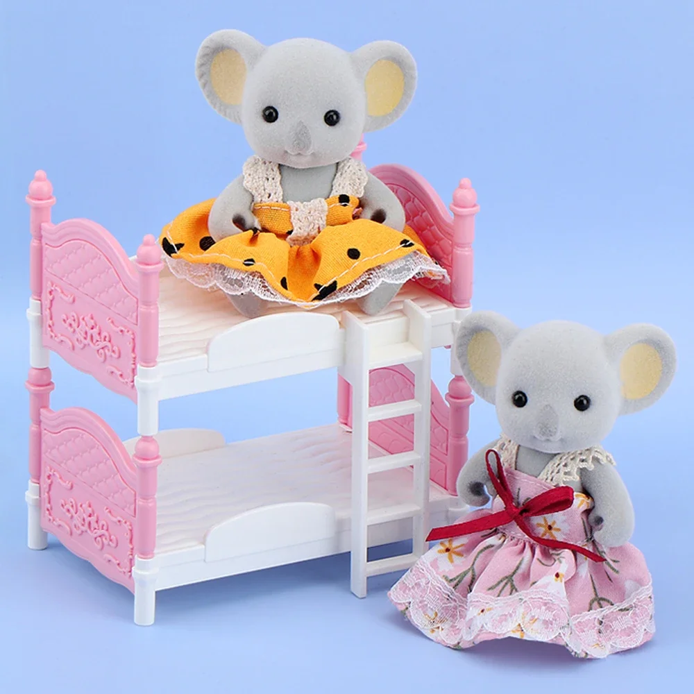 Miniature Dollhouse Double Bed Bedroom Decorative Toy Dollhouse Accessories Miniature Items Household Furniture Model Play House view 5