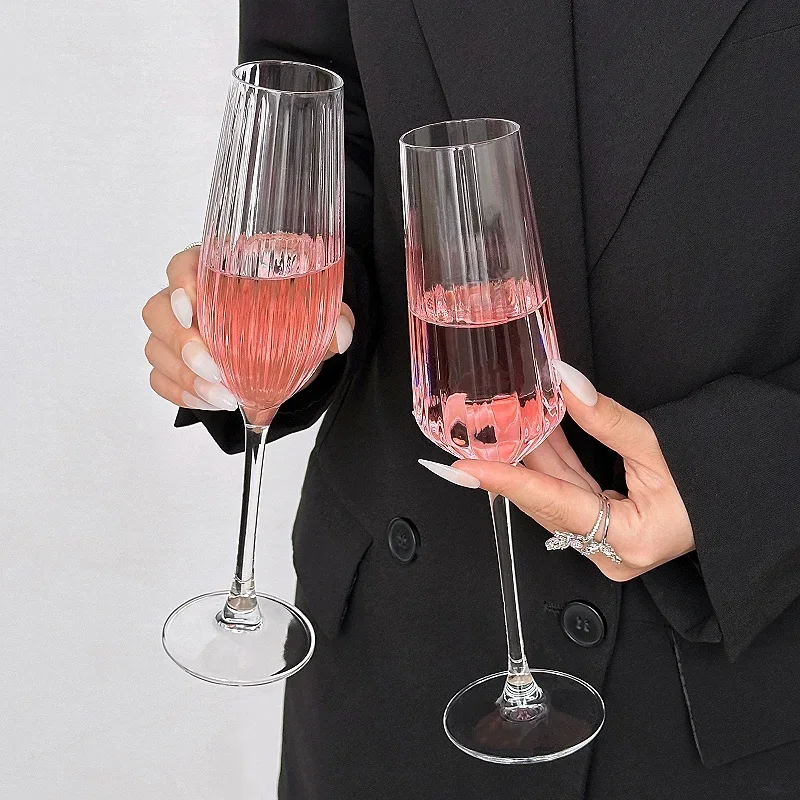 Vietri Mare Crystal Glass Highball Stemware Vertical Stripe Red Wine Glass Luxury Cocktail Cup Crystal Champagne Glass