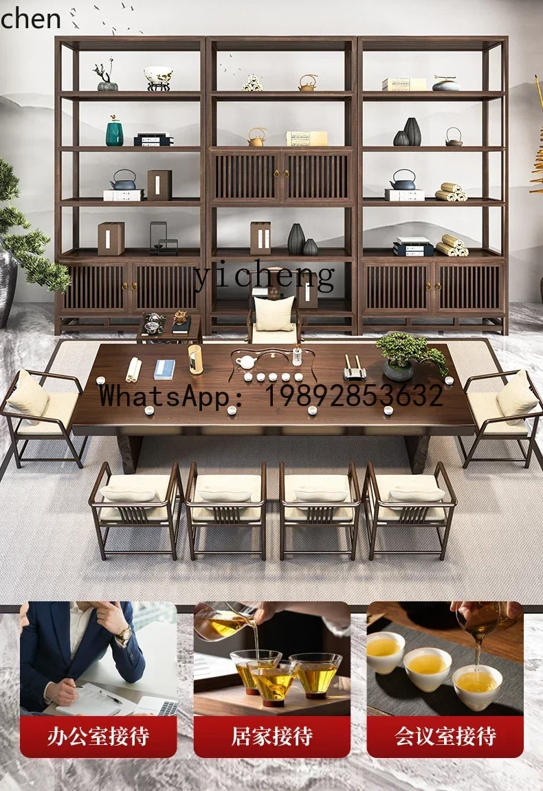 YFY  log tea table and chair combination office solid wood  table new Chinese zen tea making table tea set integrated