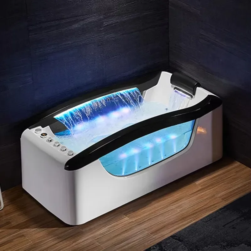 Bathroom Luxury Waterfall SPA Bathtub Air Massage Whirlpool Jet Bath Tub with LED Colorful Light for 1 Person