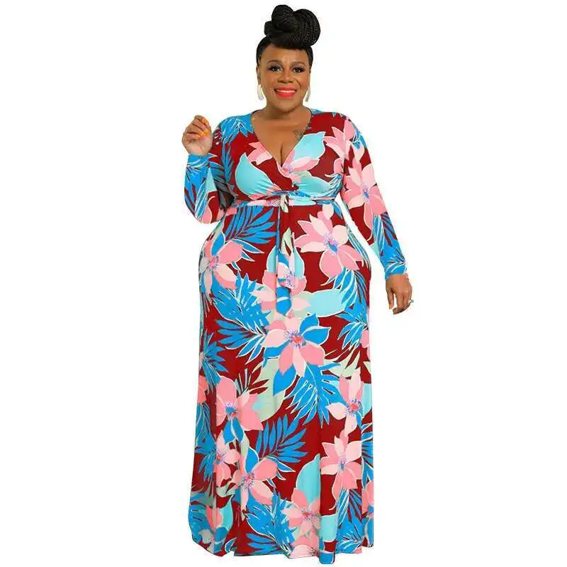 

Plus My1025 Size Women's Fashionable Printed Sexy V-neck Lace Up Waist Dress 2025 Party Summer Elegantes Casual Y2k