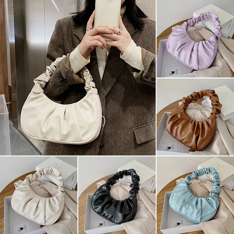 2023 Summer Pleated Handlebags For Women PU Cloud Bags Leisure Armpit Bag Shopping Shoulder Bags Dumpling Handbag Female