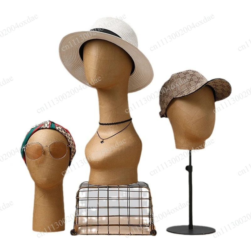 Clothing store retro kraft paper fake head window display prop mold scarf necklace hat display rack hat holder