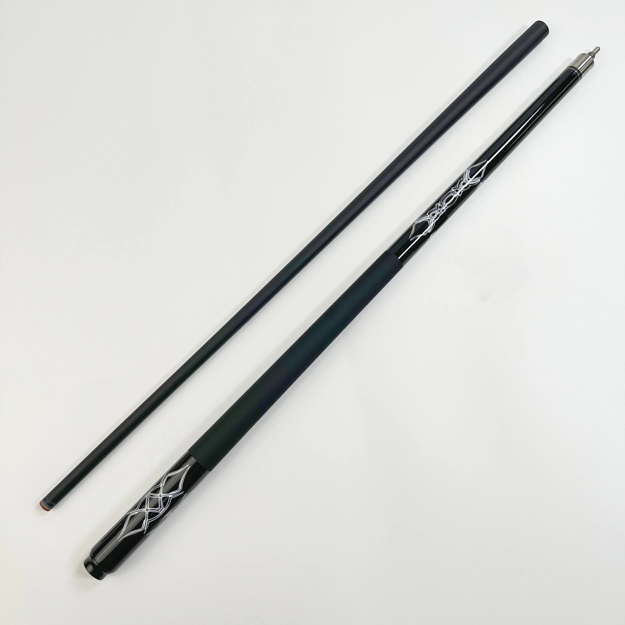 Fiberglass 1/2 Split Billiard Cue 146cm 13mm Tip Stainless Steel Joint Non-slip Grip Black White Pattern Pool Cue
